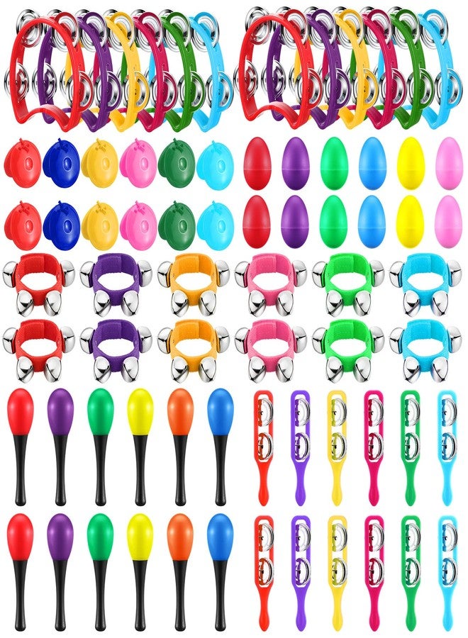Silipull 72 Pcs Shaker Musical Instruments for Kids Egg Shaker Wrist Hand Band Bells Maracas Percussion Tambourine Cymbals Plastic Castanets for Preschool Early Music Learning Toy - Image 1